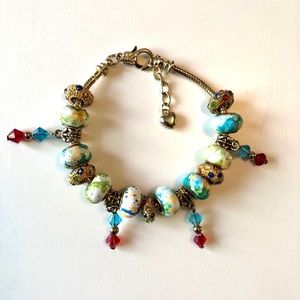 Hand Made Bead Bracelet - Gold/Blue-Green